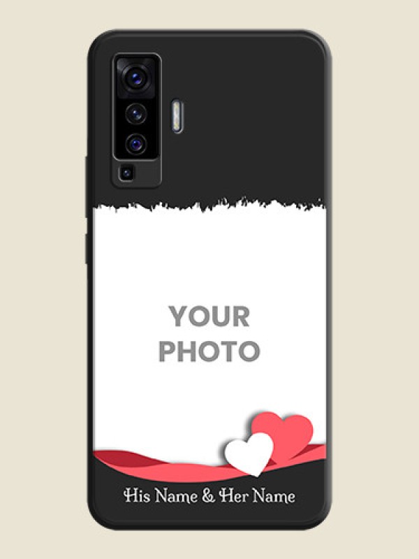 Custom Pink Color Love Shaped Ribbon Design with Text on Space Black Custom Soft Matte Phone Back Cover - Vivo X50  - alternate view