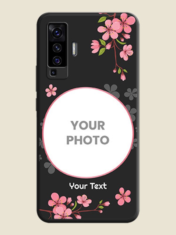Custom Round Image with Pink Color Floral Design - Photo on Space Black Soft Matte Back Cover - Vivo X50  - alternate view