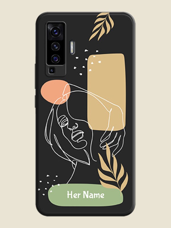 Custom Custom Text With Line Art Of Women & Leaves Design On Space Black Personalized Soft Matte Phone Covers -Vivo X50 5G - alternate view