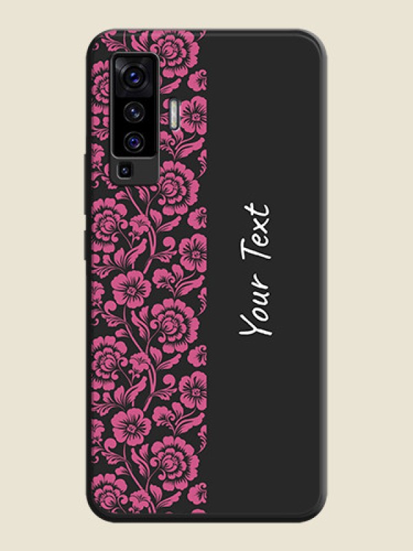 Custom Pink Floral Pattern Design With Custom Text On Space Black Personalized Soft Matte Phone Covers -Vivo X50 5G - alternate view