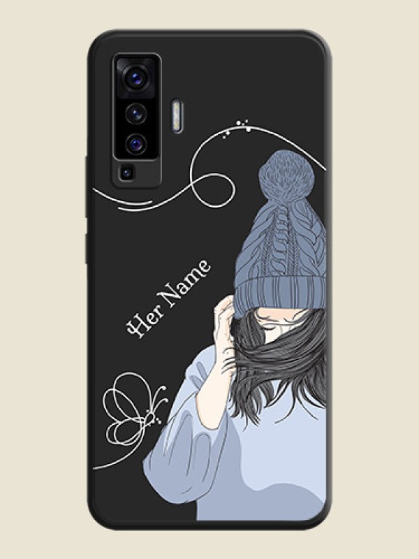 Custom Girl With Blue Winter Outfiit Custom Text Design On Space Black Personalized Soft Matte Phone Covers -Vivo X50 5G - alternate view