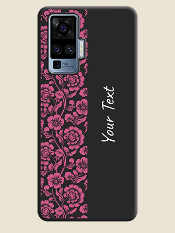 Custom Pink Floral Pattern Design With Custom Text On Space Black Personalized Soft Matte Phone Covers -Vivo X50 Pro 5G - alternate view