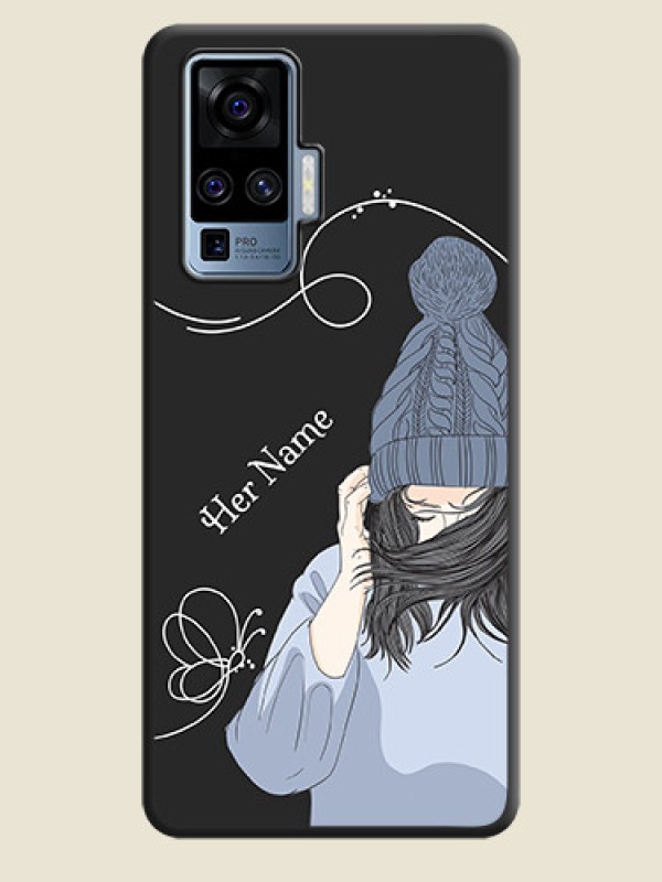 Custom Girl With Blue Winter Outfiit Custom Text Design On Space Black Personalized Soft Matte Phone Covers -Vivo X50 Pro 5G - alternate view