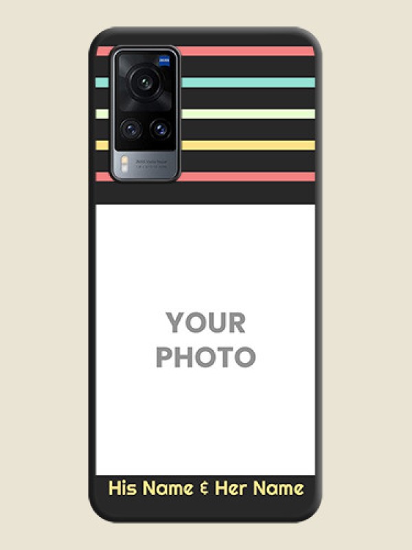 Custom Color Stripes with Photo and Text on Photo on Space Black Soft Matte Mobile Case - Vivo X60 - alternate view