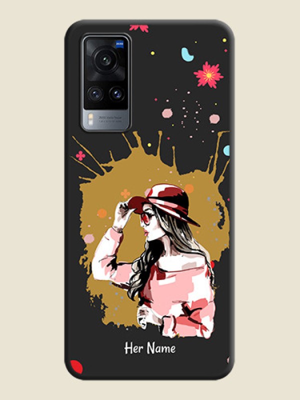 Custom Mordern Lady With Color Splash Background With Custom Text On Space Black Personalized Soft Matte Phone Covers -Vivo X60 5G - alternate view