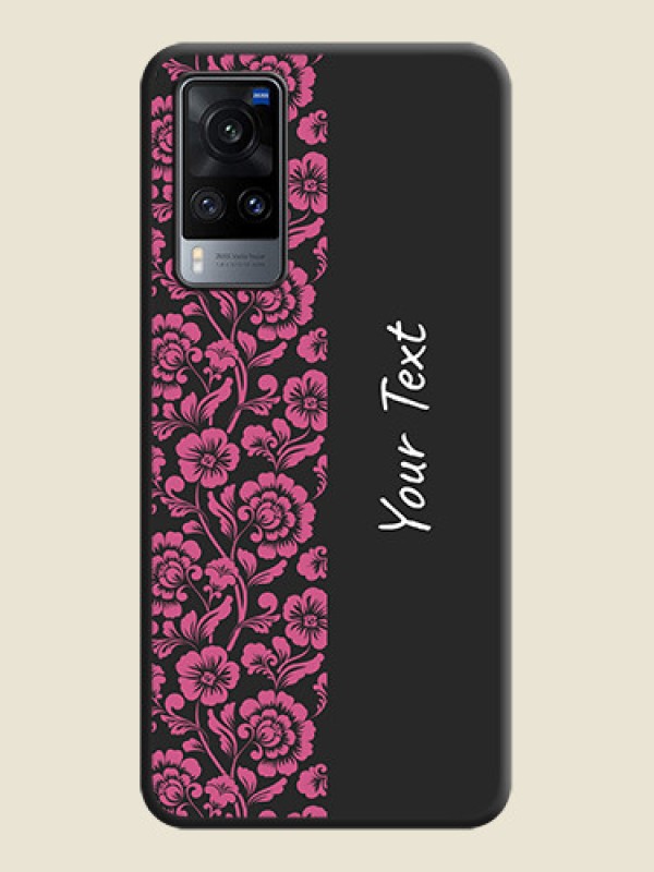 Custom Pink Floral Pattern Design With Custom Text On Space Black Personalized Soft Matte Phone Covers -Vivo X60 5G - alternate view
