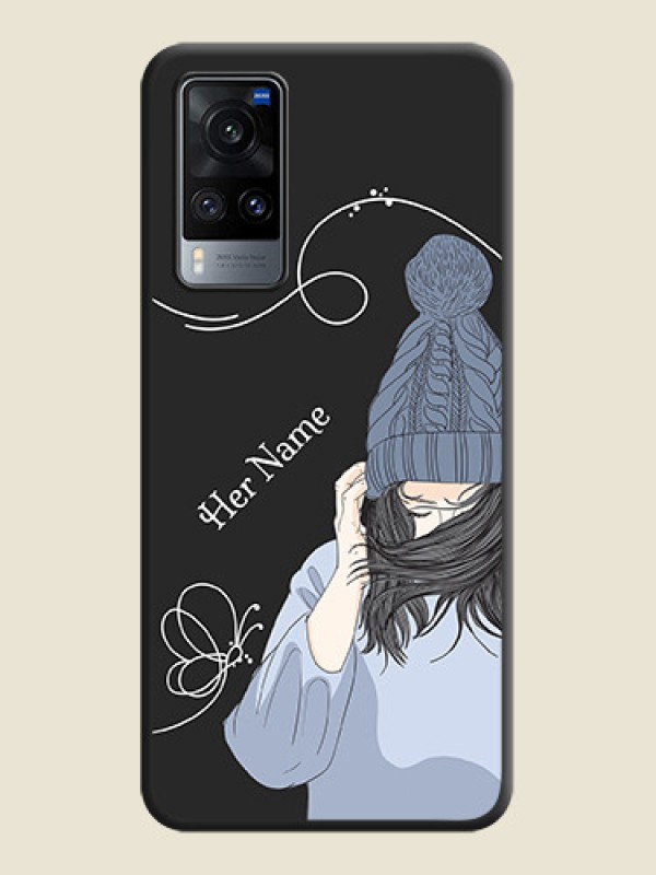Custom Girl With Blue Winter Outfiit Custom Text Design On Space Black Personalized Soft Matte Phone Covers -Vivo X60 5G - alternate view