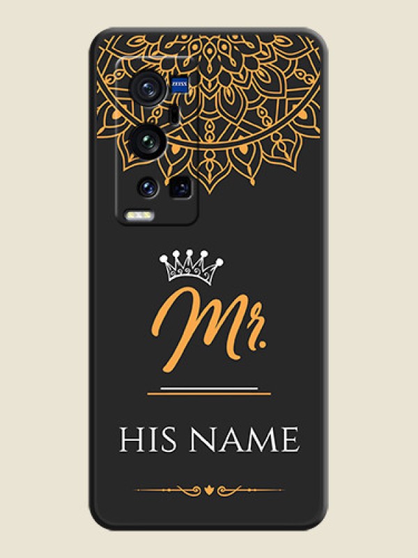 Custom Mr Name with Floral Design  on Personalised Space Black Soft Matte Cases - Vivo X60 Pro Plus - alternate view