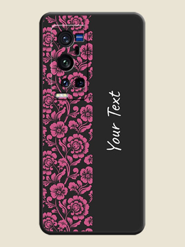 Custom Pink Floral Pattern Design With Custom Text On Space Black Personalized Soft Matte Phone Covers -Vivo X60 Pro Plus 5G - alternate view