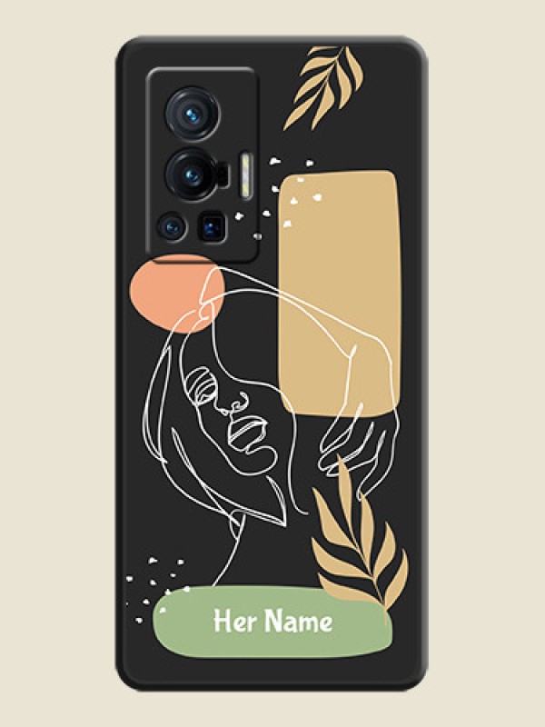 Custom Custom Text With Line Art Of Women & Leaves Design On Space Black Personalized Soft Matte Phone Covers -Vivo X70 Pro 5G - alternate view
