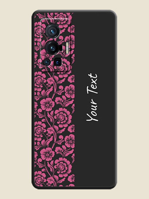 Custom Pink Floral Pattern Design With Custom Text On Space Black Personalized Soft Matte Phone Covers -Vivo X70 Pro 5G - alternate view