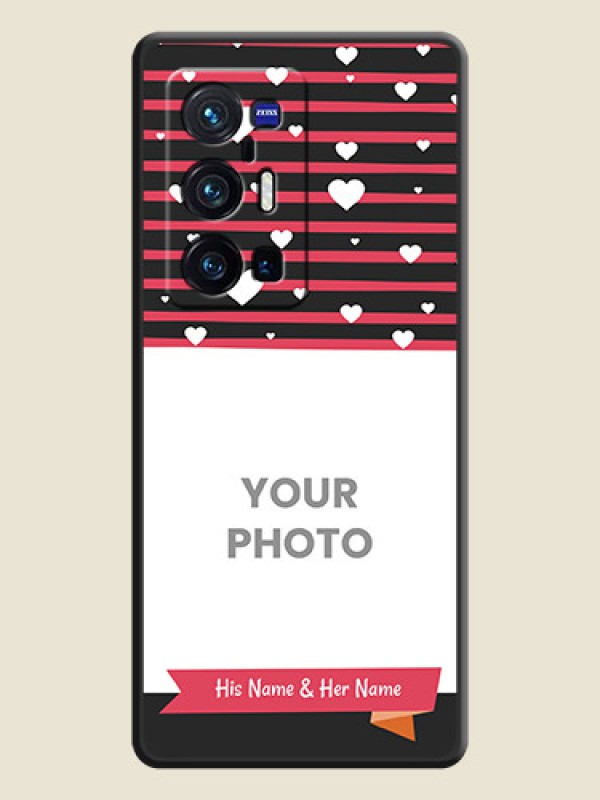 Custom White Color Love Symbols with Pink Lines Pattern on Space Black Custom Soft Matte Phone Cases - Vivo X70 Pro Plus 5G - alternate view