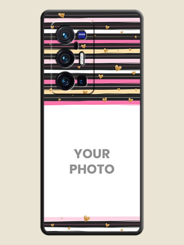 Custom Multicolor Lines and Golden Love Symbols Design on Photo on Space Black Soft Matte Mobile Cover - Vivo X70 Pro Plus 5G - alternate view