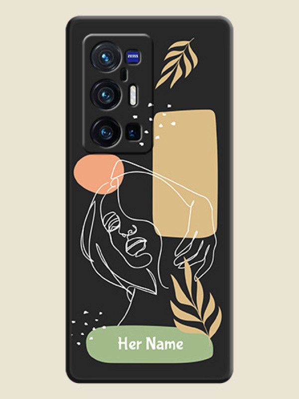 Custom Custom Text With Line Art Of Women & Leaves Design On Space Black Personalized Soft Matte Phone Covers -Vivo X70 Pro Plus 5G - alternate view