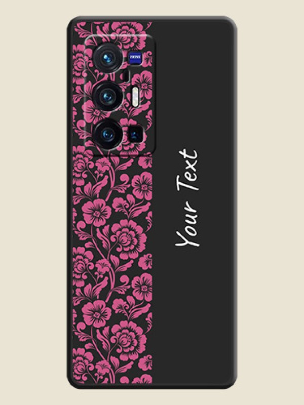 Custom Pink Floral Pattern Design With Custom Text On Space Black Personalized Soft Matte Phone Covers -Vivo X70 Pro Plus 5G - alternate view
