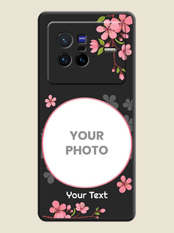Custom Round Image with Pink Color Floral Design on Photo on Space Black Soft Matte Back Cover - Vivo X80 5G - alternate view