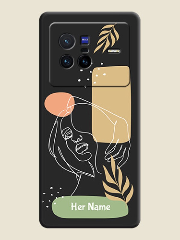 Custom Custom Text With Line Art Of Women & Leaves Design On Space Black Personalized Soft Matte Phone Covers -Vivo X80 5G - alternate view