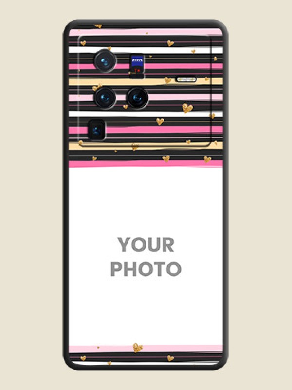 Custom Multicolor Lines and Golden Love Symbols Design on Photo on Space Black Soft Matte Mobile Cover - Vivo X80 Pro 5G - alternate view