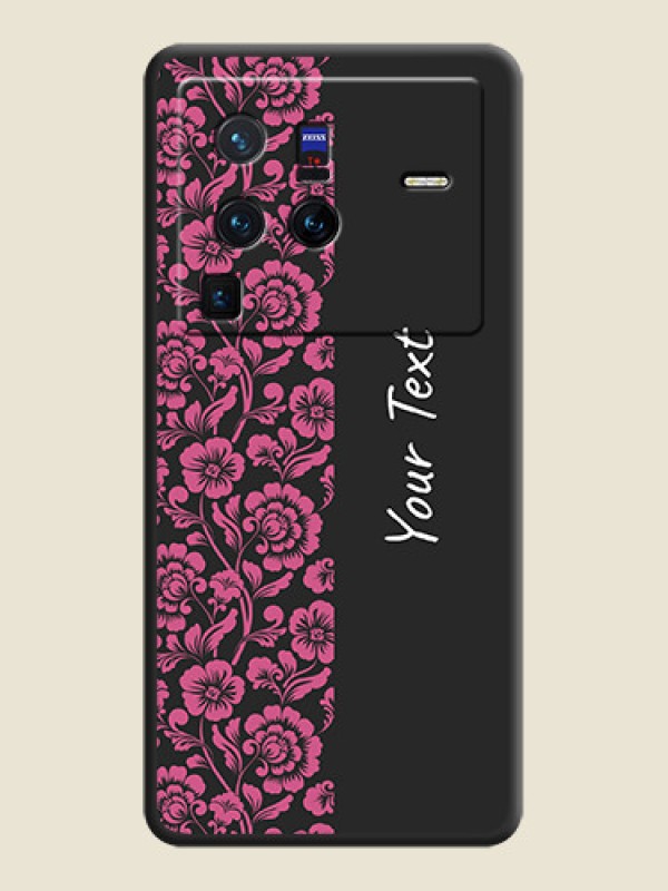 Custom Pink Floral Pattern Design With Custom Text On Space Black Personalized Soft Matte Phone Covers -Vivo X80 Pro 5G - alternate view