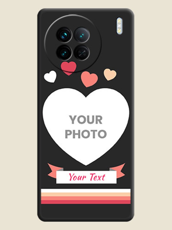 Custom Love Shaped Photo with Colorful Stripes on Personalised Space Black Soft Matte Cases - Vivo X90 5G - alternate view