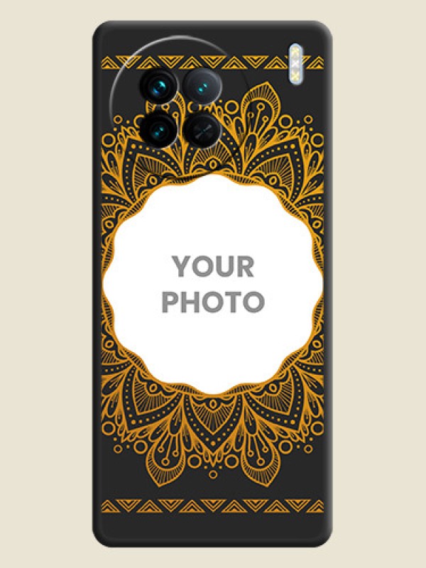 Custom Round Image with Floral Design on Photo on Space Black Soft Matte Mobile Cover - Vivo X90 5G - alternate view