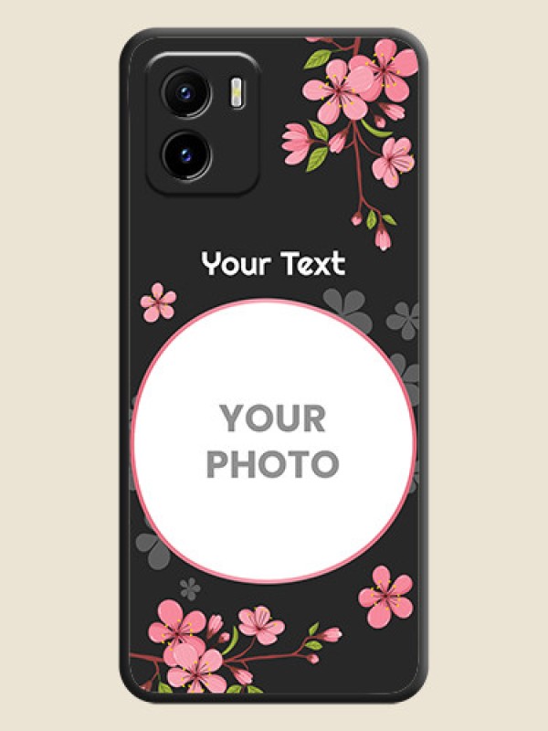 Custom Round Image with Pink Color Floral Design on Photo on Space Black Soft Matte Back Cover - Vivo Y01 - alternate view