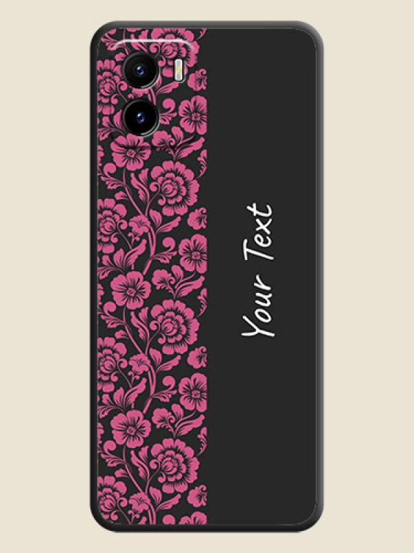 Custom Pink Floral Pattern Design With Custom Text On Space Black Personalized Soft Matte Phone Covers -Vivo Y01 - alternate view