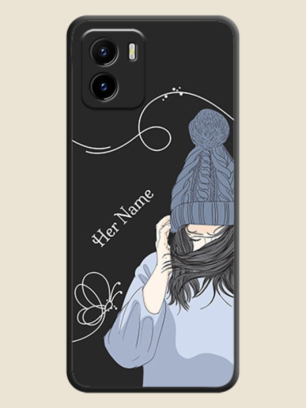 Custom Girl With Blue Winter Outfiit Custom Text Design On Space Black Personalized Soft Matte Phone Covers -Vivo Y01 - alternate view