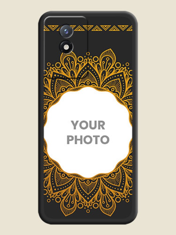 Custom Round Image with Floral Design on Photo on Space Black Soft Matte Mobile Cover - Vivo Y02 - alternate view