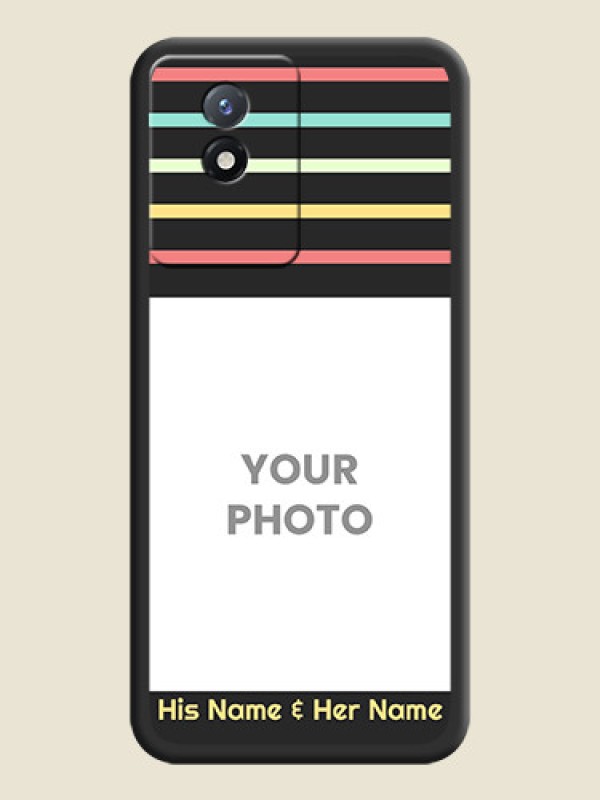 Custom Color Stripes with Photo and Text on Photo on Space Black Soft Matte Mobile Case - Vivo Y02 - alternate view
