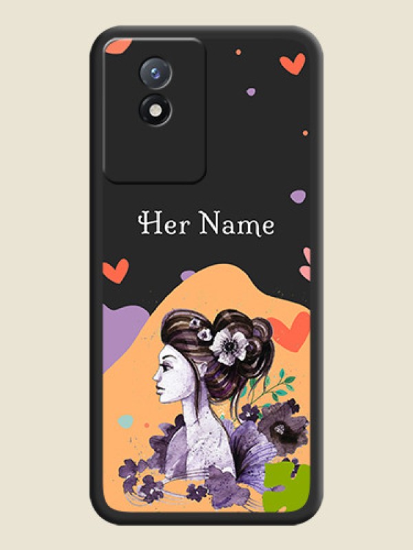 Custom Namecase For Her With Fancy Lady Image On Space Black Personalized Soft Matte Phone Covers -Vivo Y02 - alternate view