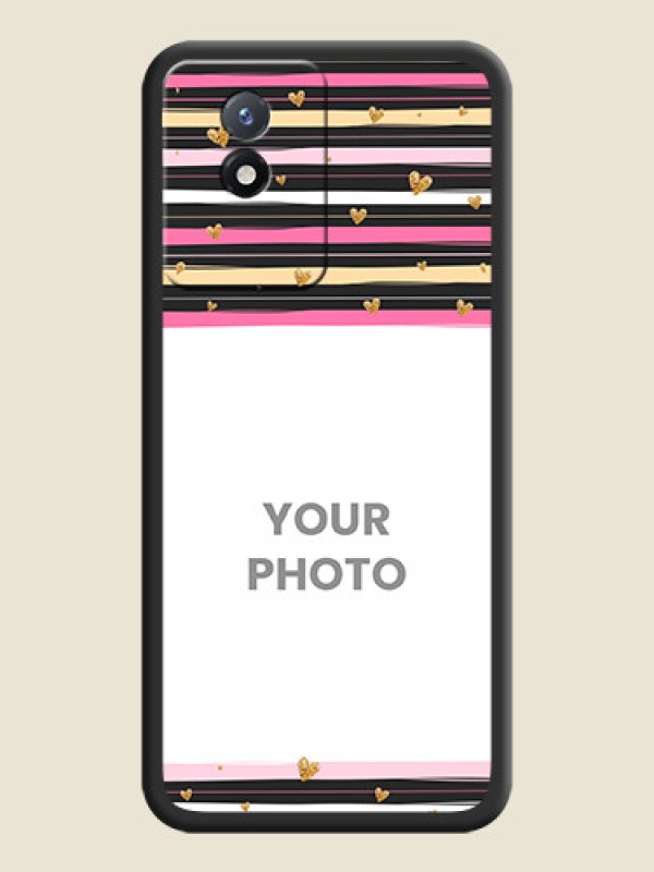 Custom Multicolor Lines and Golden Love Symbols Design on Photo on Space Black Soft Matte Mobile Cover - Vivo Y02t - alternate view