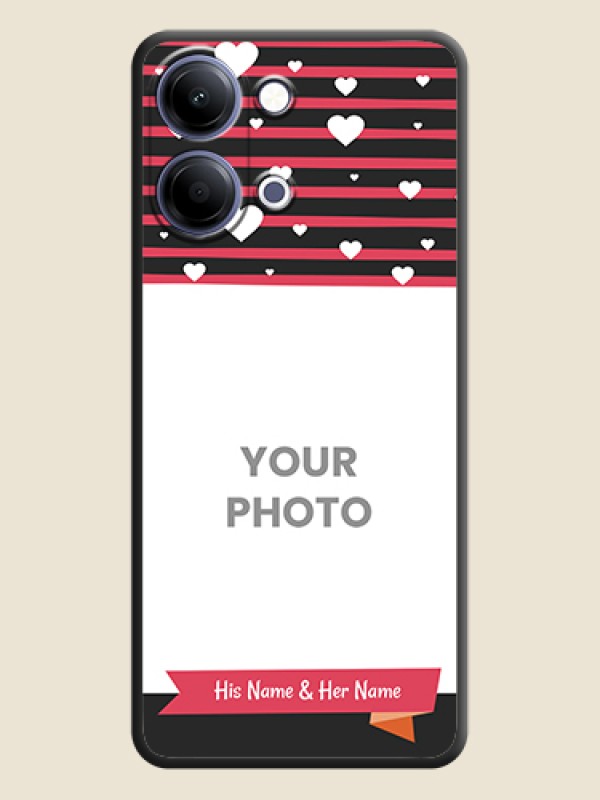 Custom White Color Love Symbols with Pink Lines Pattern On Space Black Custom Soft Matte Mobile Back Cover - Vivo Y05 4G - alternate view