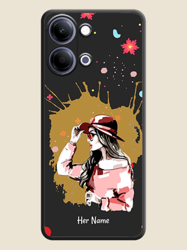 Custom Mordern Lady With Color Splash Background With Custom Text On Space Black Custom Soft Matte Mobile Back Cover - Vivo Y05 4G - alternate view
