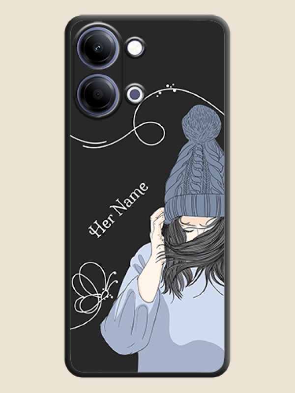 Custom Girl With Blue Winter Outfiit Custom Text Design On Space Black Custom Soft Matte Mobile Back Cover - Vivo Y05 4G - alternate view
