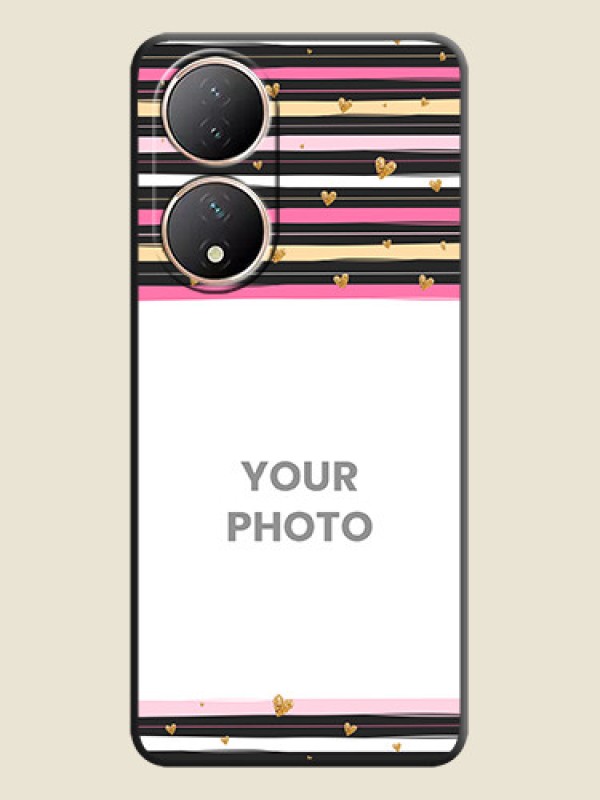Custom Multicolor Lines and Golden Love Symbols Design on Photo on Space Black Soft Matte Mobile Cover - Vivo Y100 - alternate view