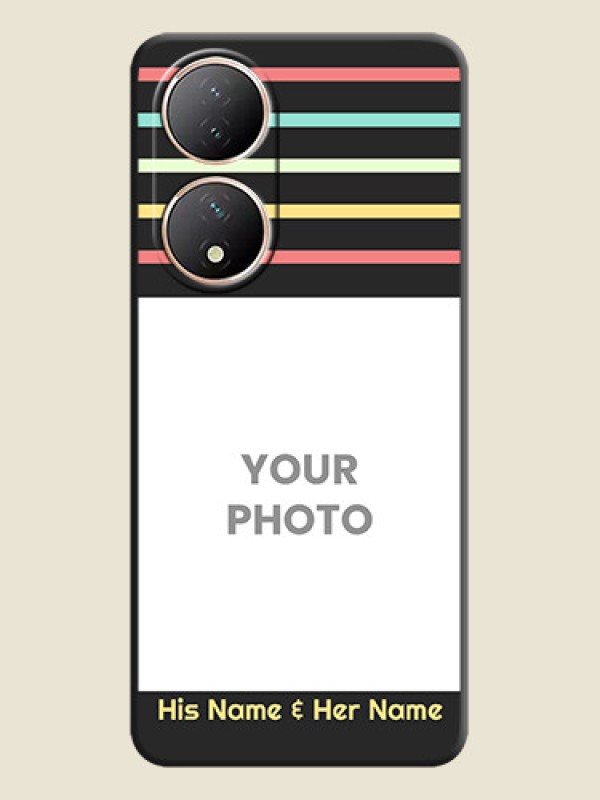 Custom Color Stripes with Photo and Text on Photo on Space Black Soft Matte Mobile Case - Vivo Y100 - alternate view