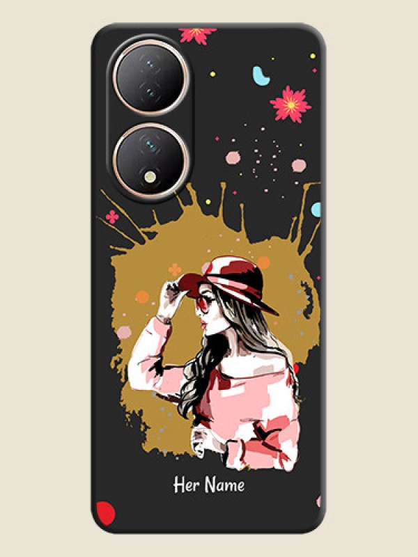 Custom Mordern Lady With Color Splash Background With Custom Text On Space Black Personalized Soft Matte Phone Covers -Vivo Y100 - alternate view