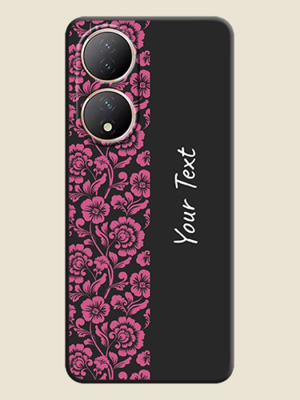 Custom Pink Floral Pattern Design With Custom Text On Space Black Personalized Soft Matte Phone Covers -Vivo Y100 - alternate view