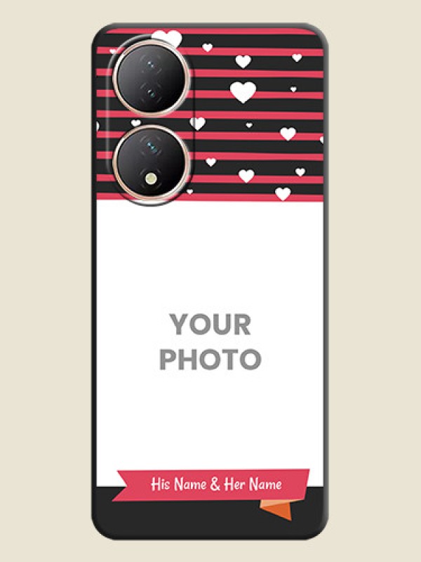 Custom White Color Love Symbols with Pink Lines Pattern on Space Black Custom Soft Matte Phone Cases - Vivo Y100A - alternate view
