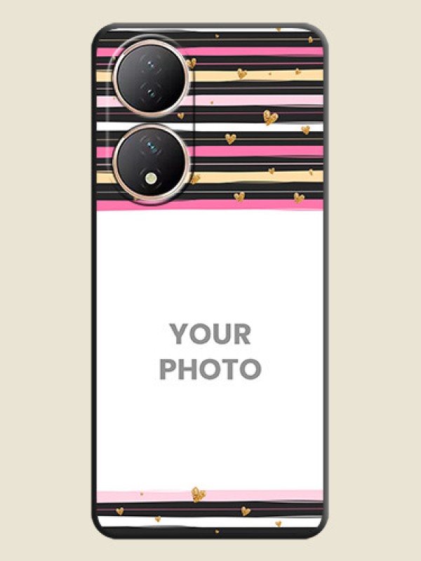 Custom Multicolor Lines and Golden Love Symbols Design on Photo on Space Black Soft Matte Mobile Cover - Vivo Y100A - alternate view