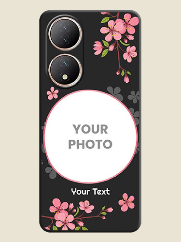 Custom Round Image with Pink Color Floral Design on Photo on Space Black Soft Matte Back Cover - Vivo Y100A - alternate view