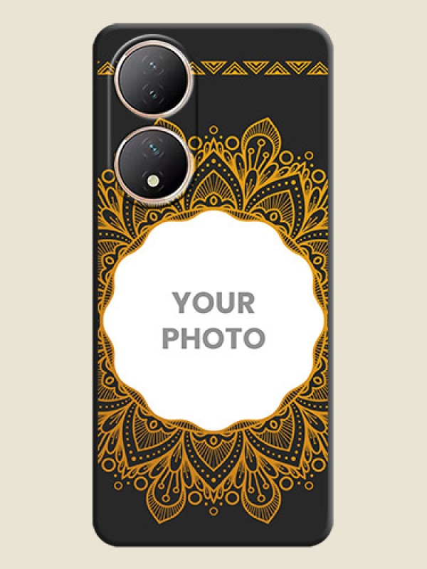Custom Round Image with Floral Design on Photo on Space Black Soft Matte Mobile Cover - Vivo Y100A - alternate view