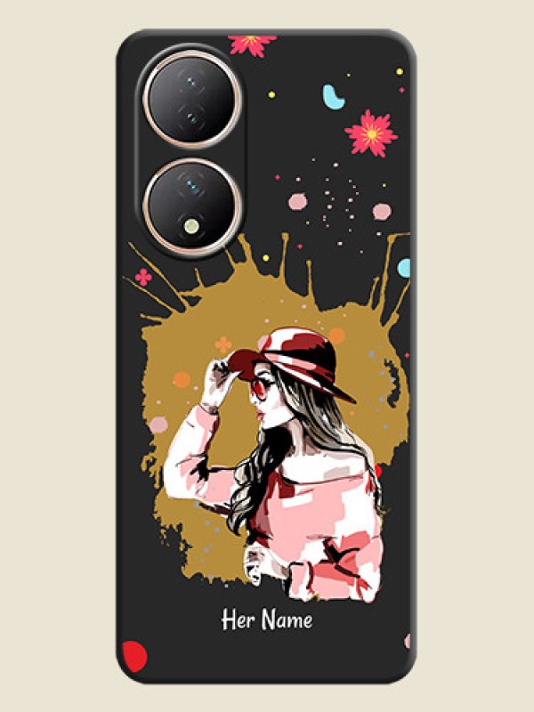 Custom Mordern Lady With Color Splash Background With Custom Text On Space Black Personalized Soft Matte Phone Covers -Vivo Y100A - alternate view