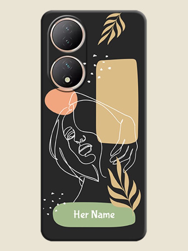 Custom Custom Text With Line Art Of Women & Leaves Design On Space Black Personalized Soft Matte Phone Covers -Vivo Y100A - alternate view
