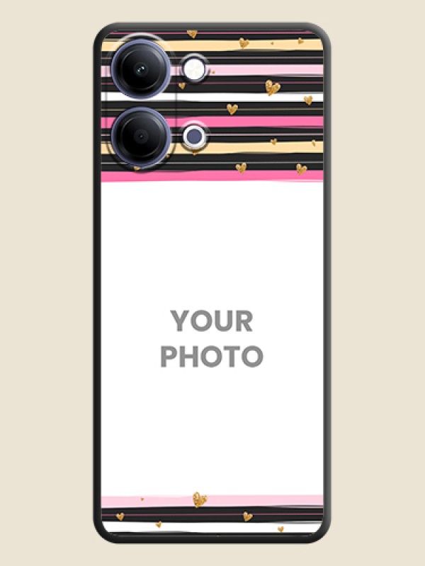 Custom Multicolor Lines and Golden Love Symbols Design on Photo On Space Black Custom Soft Matte Mobile Back Cover - Vivo Y11 5G - alternate view