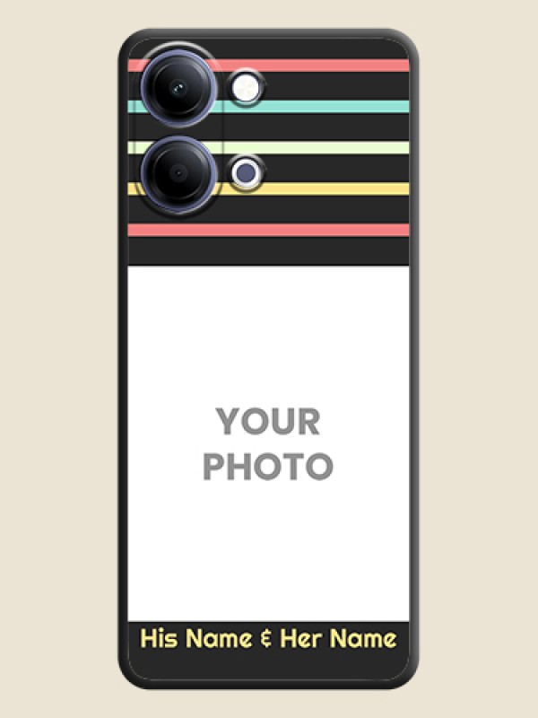 Custom Color Stripes with Photo and Text on Photo On Space Black Custom Soft Matte Mobile Back Cover - Vivo Y11 5G - alternate view