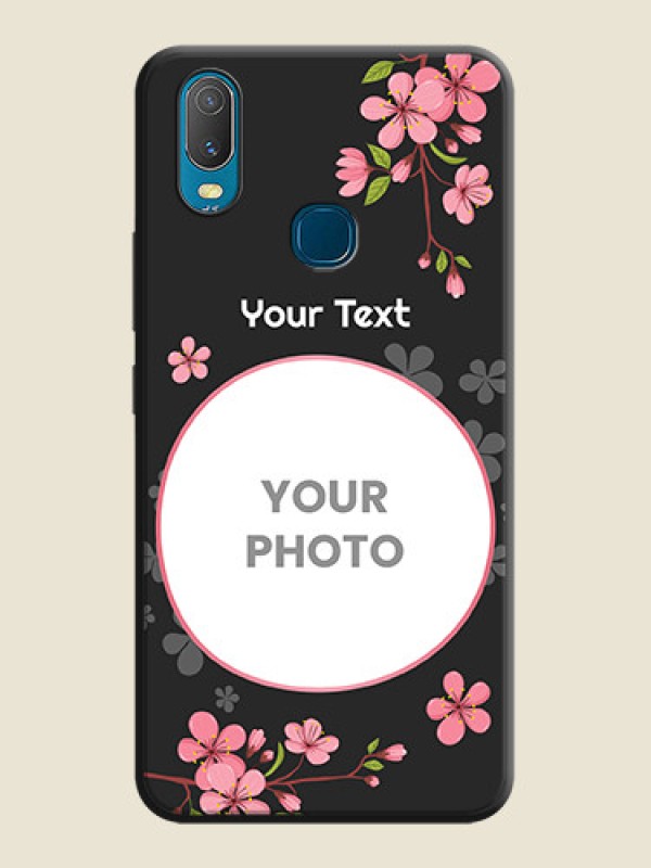 Custom Round Image with Pink Color Floral Design - Photo on Space Black Soft Matte Back Cover - Vivo Y11 - alternate view