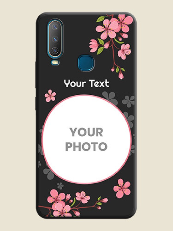 Custom Round Image with Pink Color Floral Design - Photo on Space Black Soft Matte Back Cover - Vivo Y12 - alternate view
