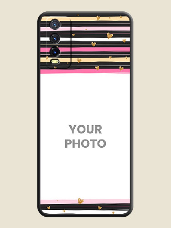 Custom Multicolor Lines and Golden Love Symbols Design on Photo on Space Black Soft Matte Mobile Cover - Vivo Y12G - alternate view